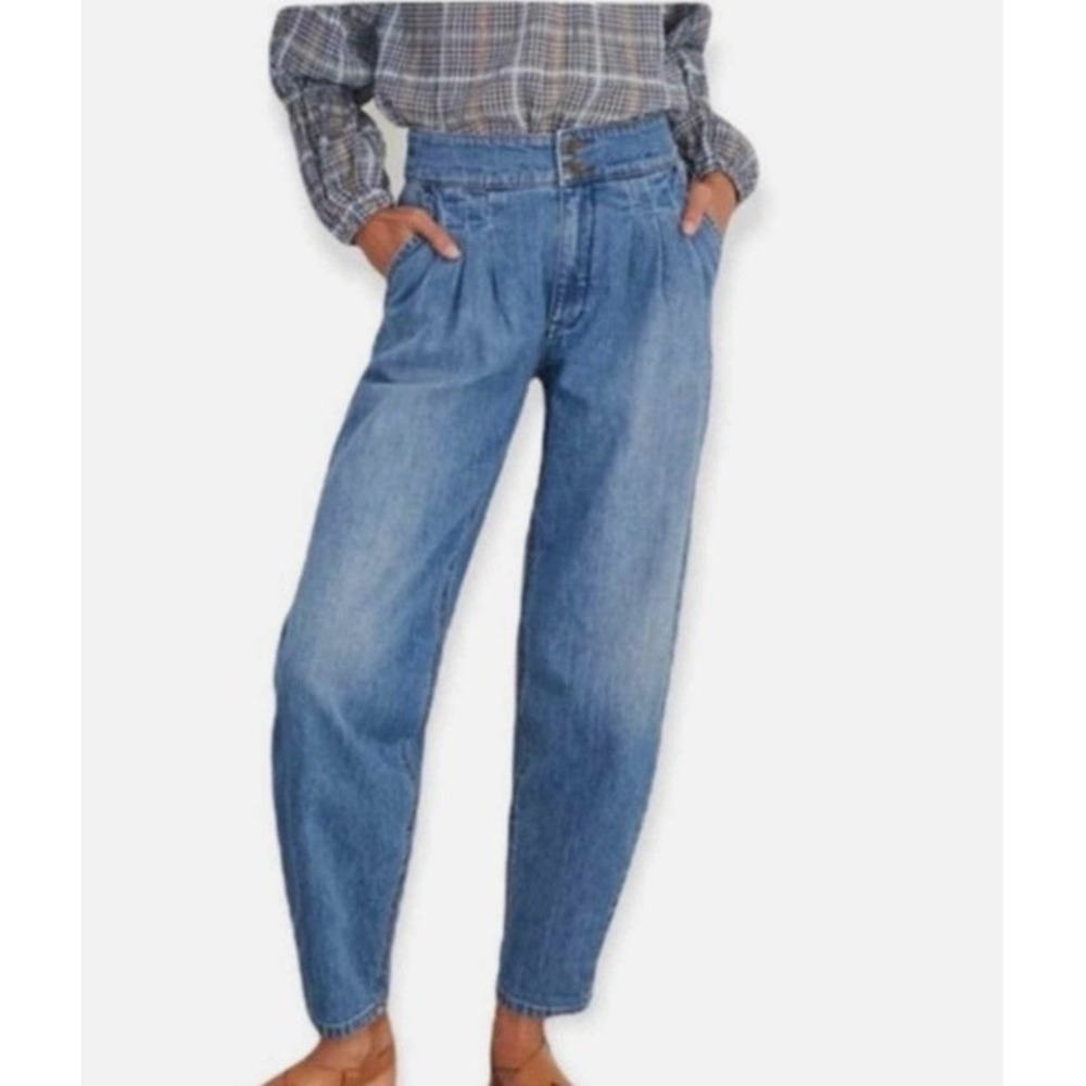 Blank NYC The Balloon Bo-Legged Jeans NWT 27 Blue High Rise Pleated Tapered Leg